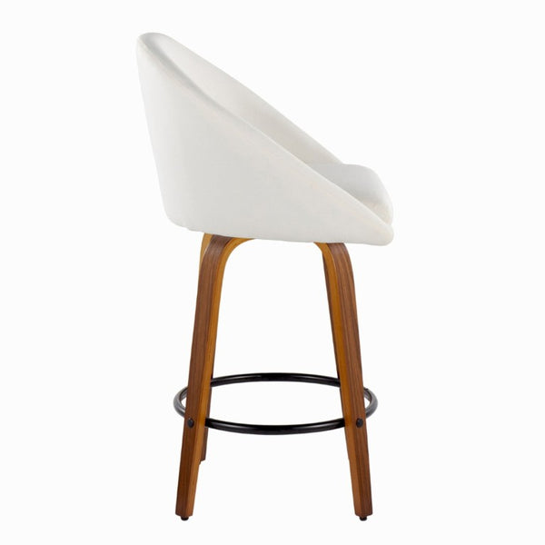 English Elm Highback Swivel Counter Stools with Bent Wood Legs and Black Metal Footrest Set of 2 Cream Walnut B202S02249