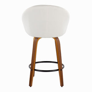 English Elm Highback Swivel Counter Stools with Bent Wood Legs and Black Metal Footrest Set of 2 Cream Walnut B202S02249