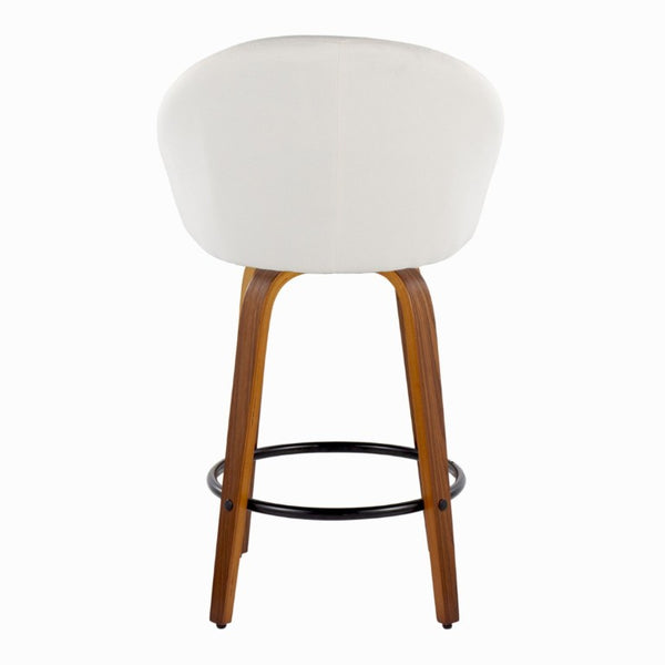 English Elm Highback Swivel Counter Stools with Bent Wood Legs and Black Metal Footrest Set of 2 Cream Walnut B202S02249