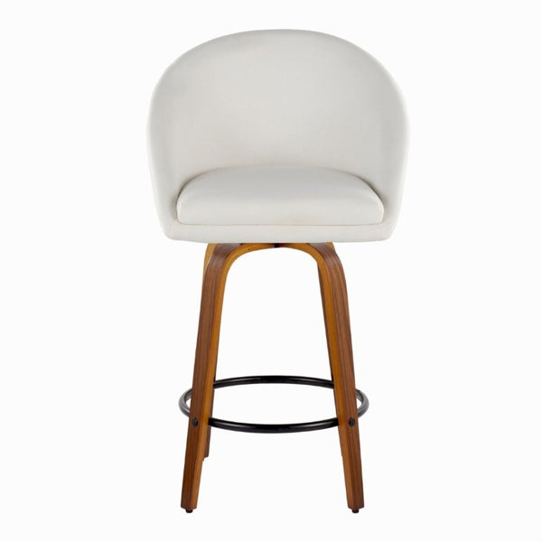English Elm Highback Swivel Counter Stools with Bent Wood Legs and Black Metal Footrest Set of 2 Cream Walnut B202S02249