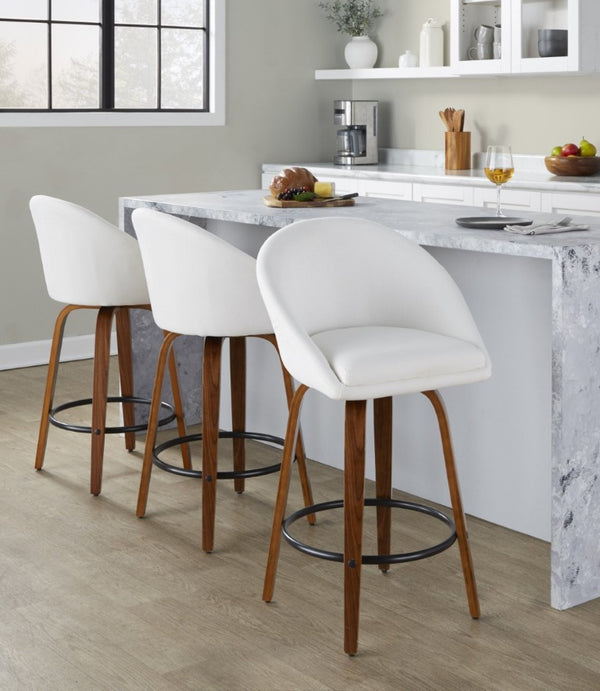 English Elm Highback Swivel Counter Stools with Bent Wood Legs and Black Metal Footrest Set of 2 Cream Walnut B202S02249