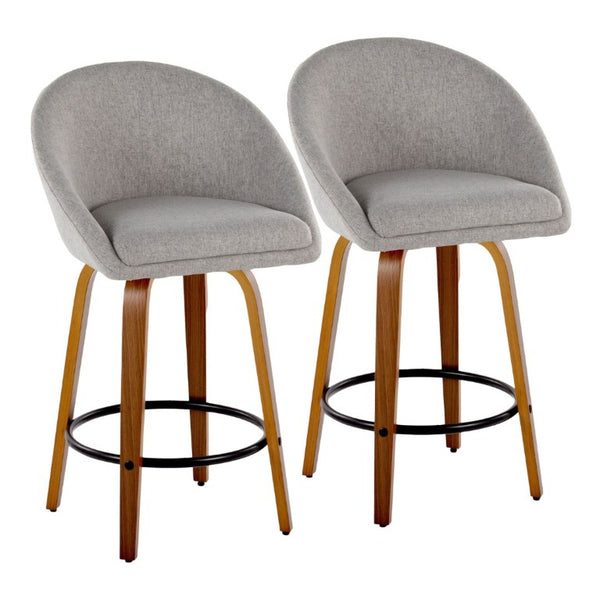 English Elm Highback Swivel Counter Stools with Bent Wood Legs and Black Metal Footrest Set of 2 Gray Walnut B202S02250