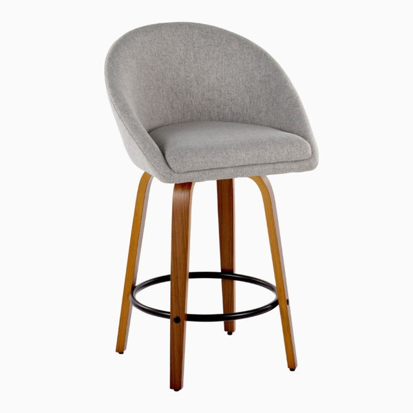 English Elm Highback Swivel Counter Stools with Bent Wood Legs and Black Metal Footrest Set of 2 Gray Walnut B202S02250