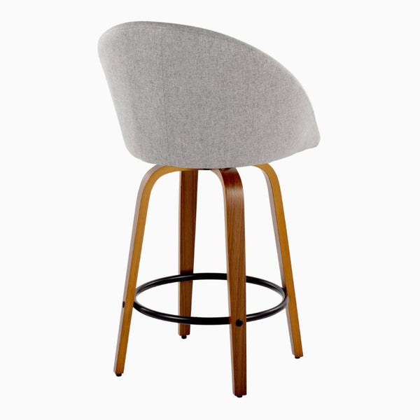 English Elm Highback Swivel Counter Stools with Bent Wood Legs and Black Metal Footrest Set of 2 Gray Walnut B202S02250