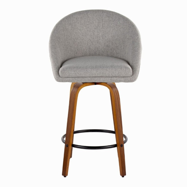 English Elm Highback Swivel Counter Stools with Bent Wood Legs and Black Metal Footrest Set of 2 Gray Walnut B202S02250