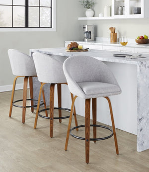 English Elm Highback Swivel Counter Stools with Bent Wood Legs and Black Metal Footrest Set of 2 Gray Walnut B202S02250