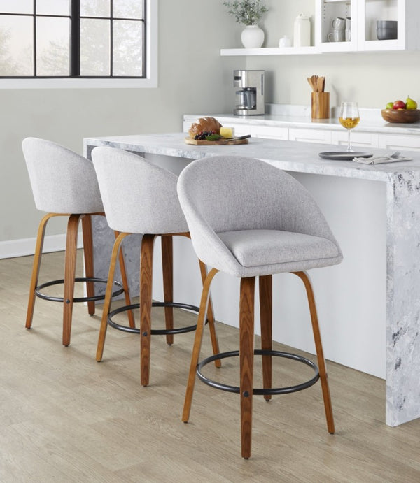 English Elm Highback Swivel Counter Stools with Bent Wood Legs and Black Metal Footrest Set of 2 Gray Walnut B202S02250