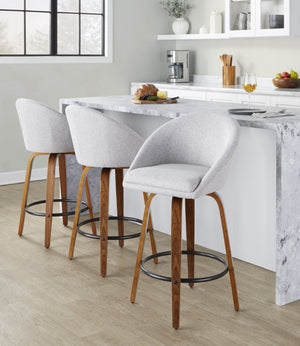 English Elm Highback Swivel Counter Stools with Bent Wood Legs and Black Metal Footrest Set of 2 Gray Walnut B202S02250