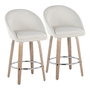 English Elm Highback Swivel Counter Stools with Bent Wood Legs and Black Metal Footrest Set of 2 Cream White Washed B202S02251