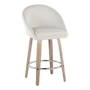 English Elm Highback Swivel Counter Stools with Bent Wood Legs and Black Metal Footrest Set of 2 Cream White Washed B202S02251