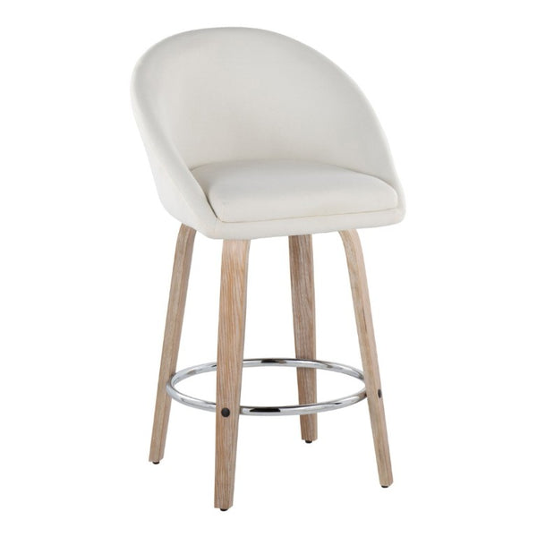 English Elm Highback Swivel Counter Stools with Bent Wood Legs and Black Metal Footrest Set of 2 Cream White Washed B202S02251