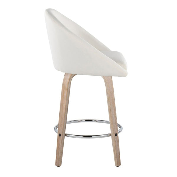 English Elm Highback Swivel Counter Stools with Bent Wood Legs and Black Metal Footrest Set of 2 Cream White Washed B202S02251