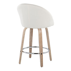 English Elm Highback Swivel Counter Stools with Bent Wood Legs and Black Metal Footrest Set of 2 Cream White Washed B202S02251