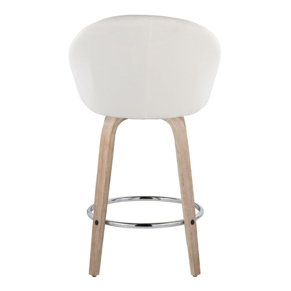 English Elm Highback Swivel Counter Stools with Bent Wood Legs and Black Metal Footrest Set of 2 Cream White Washed B202S02251