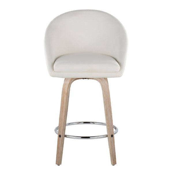 English Elm Highback Swivel Counter Stools with Bent Wood Legs and Black Metal Footrest Set of 2 Cream White Washed B202S02251