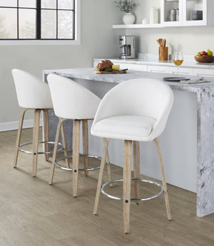 English Elm Highback Swivel Counter Stools with Bent Wood Legs and Black Metal Footrest Set of 2 Cream White Washed B202S02251