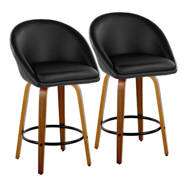 English Elm Highback Swivel Counterstools Walnut Bentwood Faux Leather Seat Kitchen Island Set of 2 Black B202S02252