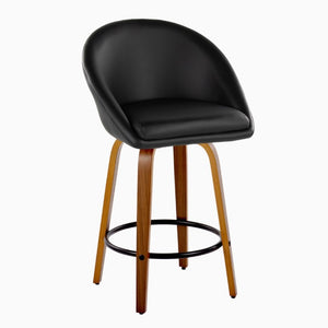 English Elm Highback Swivel Counterstools Walnut Bentwood Faux Leather Seat Kitchen Island Set of 2 Black B202S02252