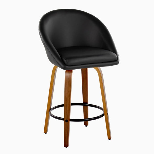 English Elm Highback Swivel Counterstools Walnut Bentwood Faux Leather Seat Kitchen Island Set of 2 Black B202S02252