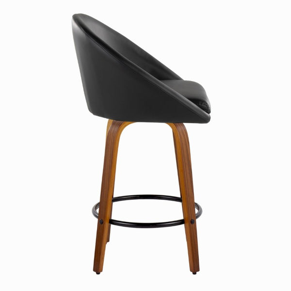 English Elm Highback Swivel Counterstools Walnut Bentwood Faux Leather Seat Kitchen Island Set of 2 Black B202S02252