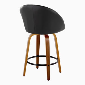 English Elm Highback Swivel Counterstools Walnut Bentwood Faux Leather Seat Kitchen Island Set of 2 Black B202S02252
