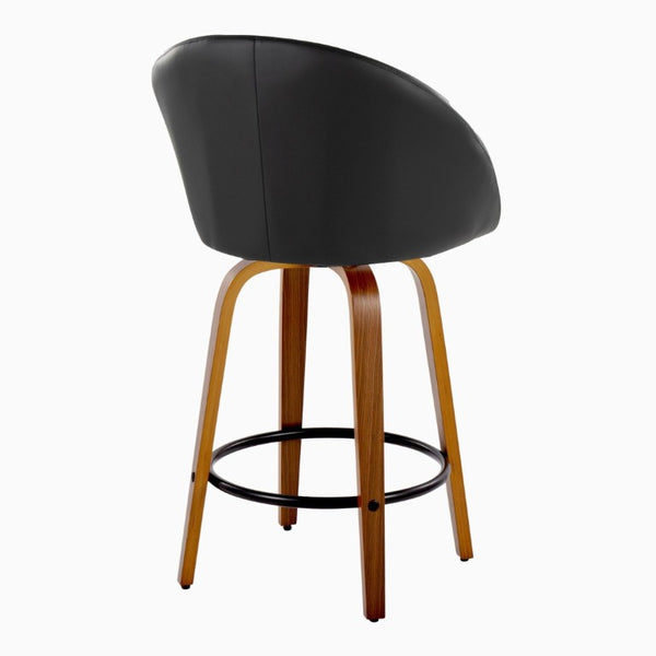 English Elm Highback Swivel Counterstools Walnut Bentwood Faux Leather Seat Kitchen Island Set of 2 Black B202S02252