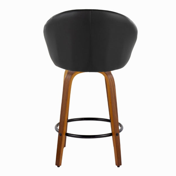English Elm Highback Swivel Counterstools Walnut Bentwood Faux Leather Seat Kitchen Island Set of 2 Black B202S02252
