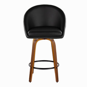 English Elm Highback Swivel Counterstools Walnut Bentwood Faux Leather Seat Kitchen Island Set of 2 Black B202S02252