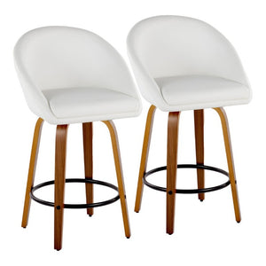 English Elm Highback Swivel Counterstools Walnut Bentwood Faux Leather Seat Kitchen Island Set of 2 White B202S02253