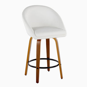 English Elm Highback Swivel Counterstools Walnut Bentwood Faux Leather Seat Kitchen Island Set of 2 White B202S02253