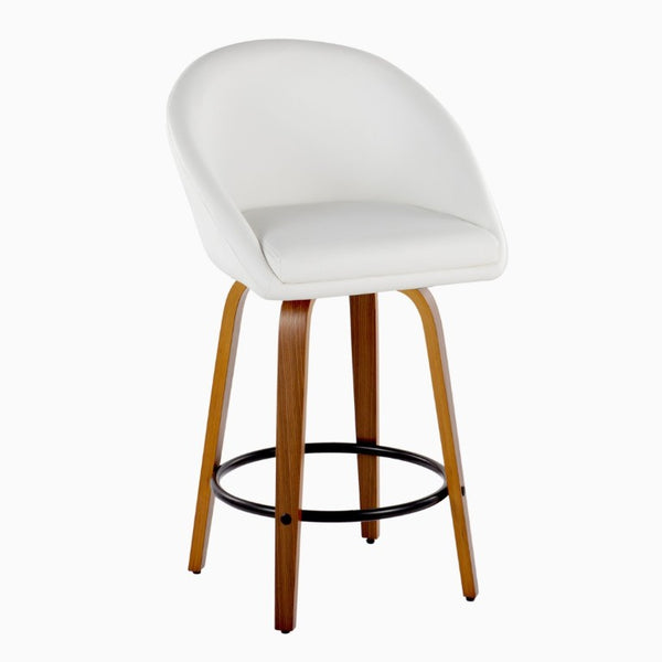 English Elm Highback Swivel Counterstools Walnut Bentwood Faux Leather Seat Kitchen Island Set of 2 White B202S02253