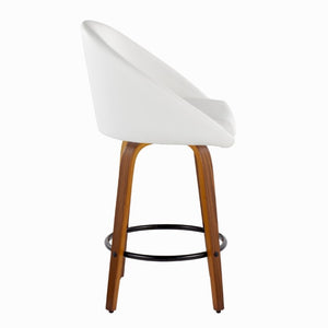 English Elm Highback Swivel Counterstools Walnut Bentwood Faux Leather Seat Kitchen Island Set of 2 White B202S02253
