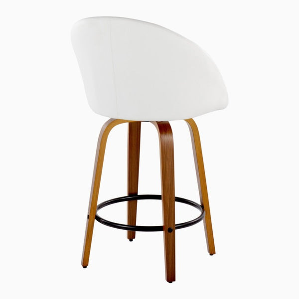 English Elm Highback Swivel Counterstools Walnut Bentwood Faux Leather Seat Kitchen Island Set of 2 White B202S02253
