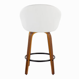 English Elm Highback Swivel Counterstools Walnut Bentwood Faux Leather Seat Kitchen Island Set of 2 White B202S02253