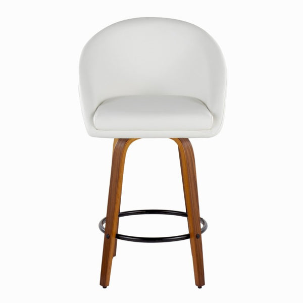 English Elm Highback Swivel Counterstools Walnut Bentwood Faux Leather Seat Kitchen Island Set of 2 White B202S02253
