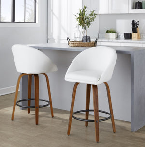 English Elm Highback Swivel Counterstools Walnut Bentwood Faux Leather Seat Kitchen Island Set of 2 White B202S02253