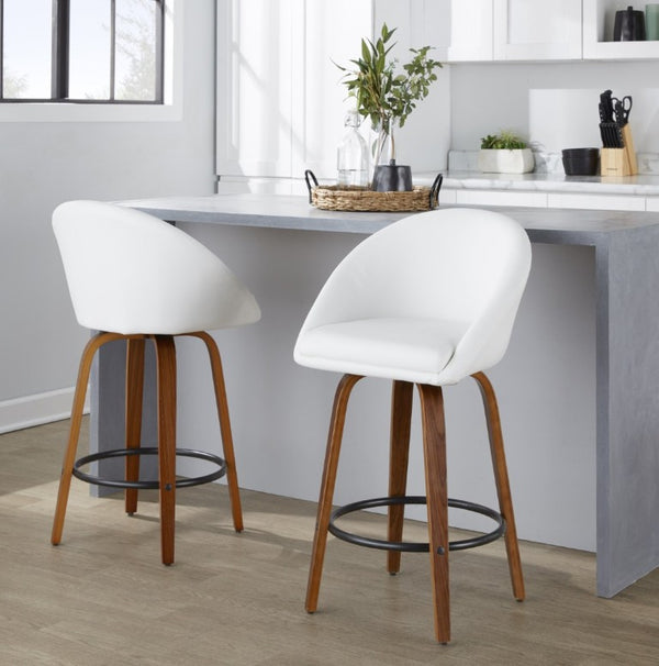 English Elm Highback Swivel Counterstools Walnut Bentwood Faux Leather Seat Kitchen Island Set of 2 White B202S02253