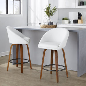 English Elm Highback Swivel Counterstools Walnut Bentwood Faux Leather Seat Kitchen Island Set of 2 White B202S02253