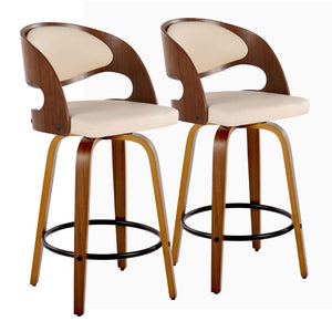 English Elm Fixed-Height Swivel Counterstools Walnut Bent Wood Legs Cream Faux Leather Set of 2 B202S02254