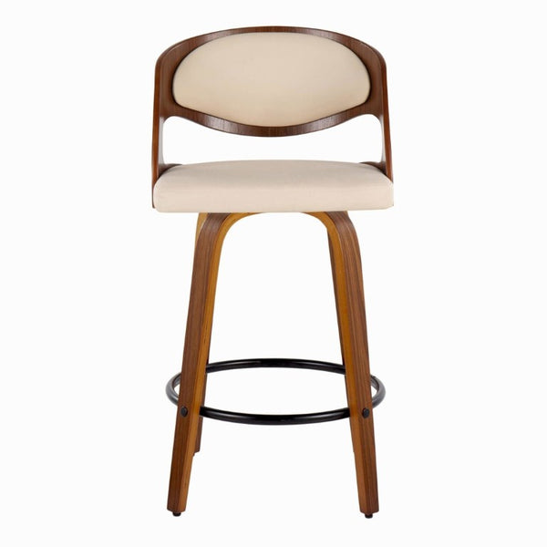 English Elm Fixed-Height Swivel Counterstools Walnut Bent Wood Legs Cream Faux Leather Set of 2 B202S02254