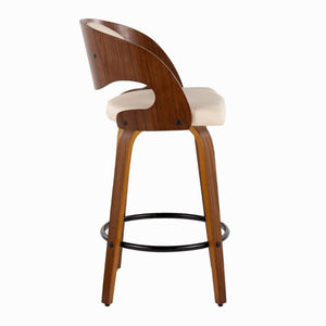 English Elm Fixed-Height Swivel Counterstools Walnut Bent Wood Legs Cream Faux Leather Set of 2 B202S02254