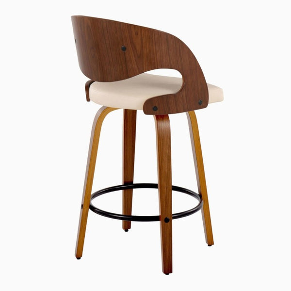 English Elm Fixed-Height Swivel Counterstools Walnut Bent Wood Legs Cream Faux Leather Set of 2 B202S02254