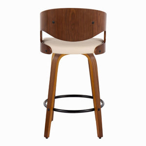 English Elm Fixed-Height Swivel Counterstools Walnut Bent Wood Legs Cream Faux Leather Set of 2 B202S02254