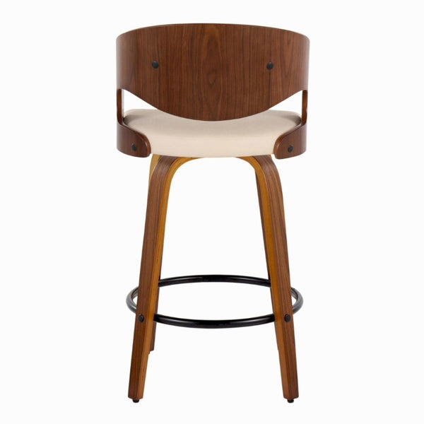 English Elm Fixed-Height Swivel Counterstools Walnut Bent Wood Legs Cream Faux Leather Set of 2 B202S02254