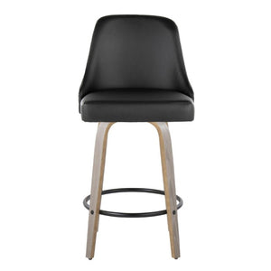 English Elm 26 Inch Swivel Counterstools Faux Leather Seat Chrome Nailhead Grey Wood Legs Set of 2 B202S02255