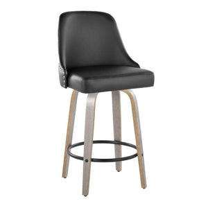 English Elm 26 Inch Swivel Counterstools Faux Leather Seat Chrome Nailhead Grey Wood Legs Set of 2 B202S02255
