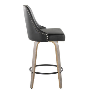 English Elm 26 Inch Swivel Counterstools Faux Leather Seat Chrome Nailhead Grey Wood Legs Set of 2 B202S02255