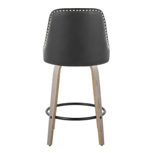 English Elm 26 Inch Swivel Counterstools Faux Leather Seat Chrome Nailhead Grey Wood Legs Set of 2 B202S02255