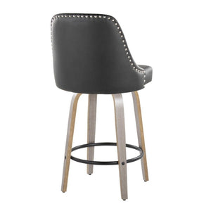 English Elm 26 Inch Swivel Counterstools Faux Leather Seat Chrome Nailhead Grey Wood Legs Set of 2 B202S02255