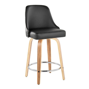 English Elm 26Fixed-Height Swivel Counter Stools Zebra Wood Faux Leather Chrome Nailhead Set of 2 B202S02256